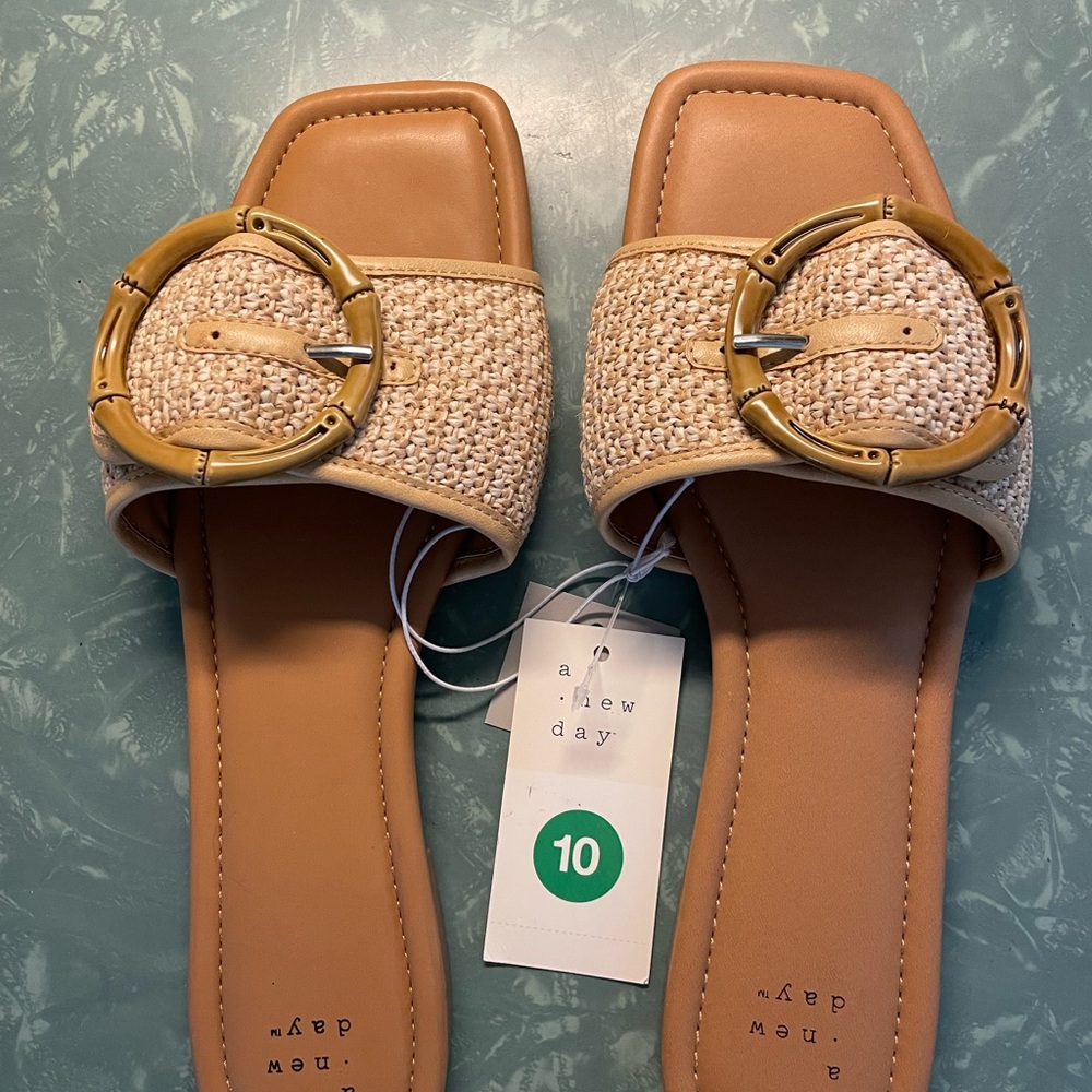 a new day Tan Sandals Woven Buckle Design